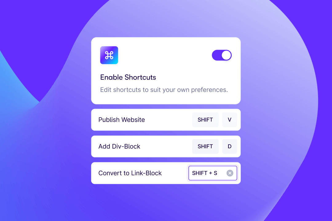 Set custom shortcuts in Webflow
